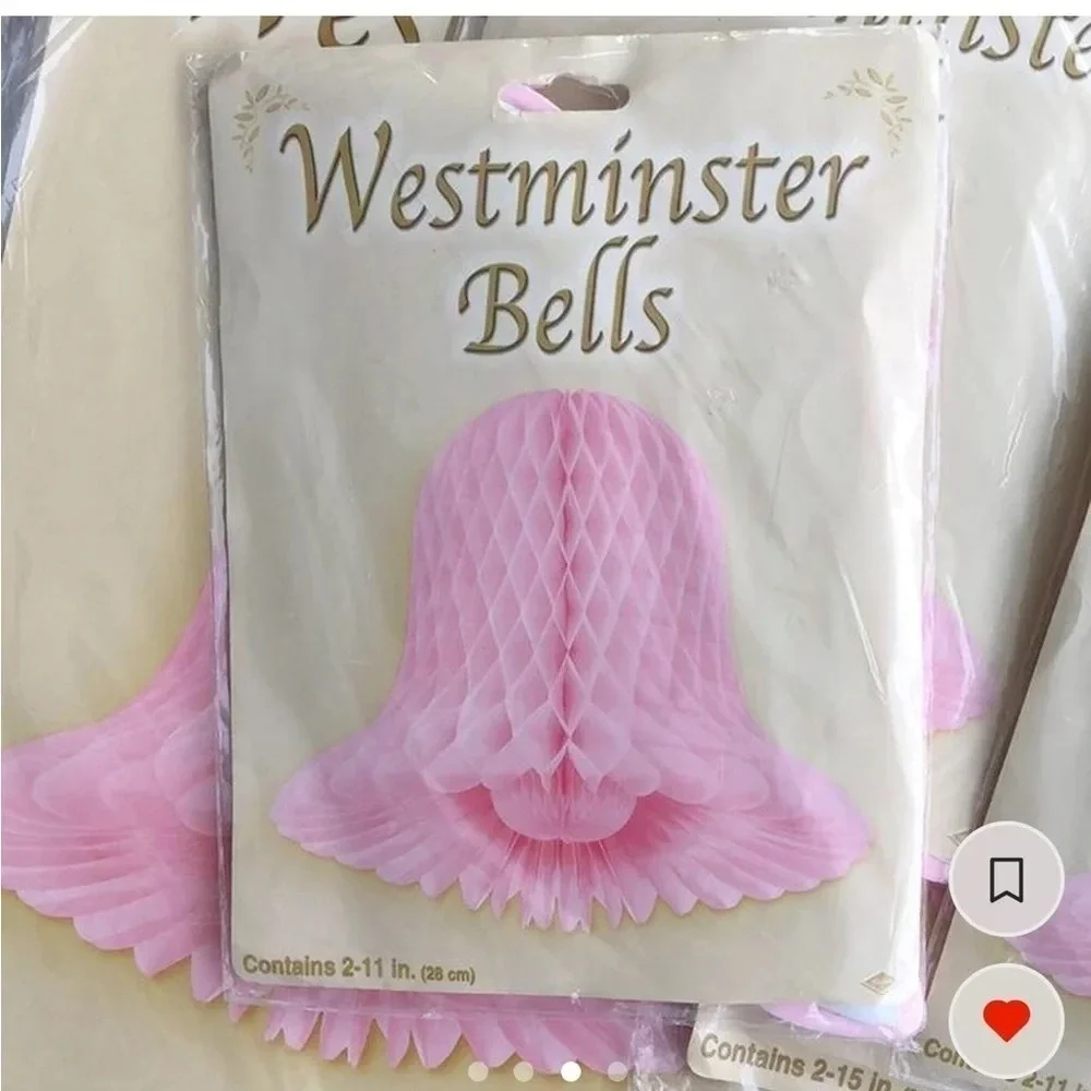 Vintage Tissue Wedding Bells Beistle Honeycomb Pink NWT